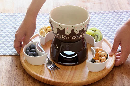 Ceramic Strawberry Chocolate Fondue Set Porcelain Diy Fondue Serving Set for Cheese, Chocolate, Icecream