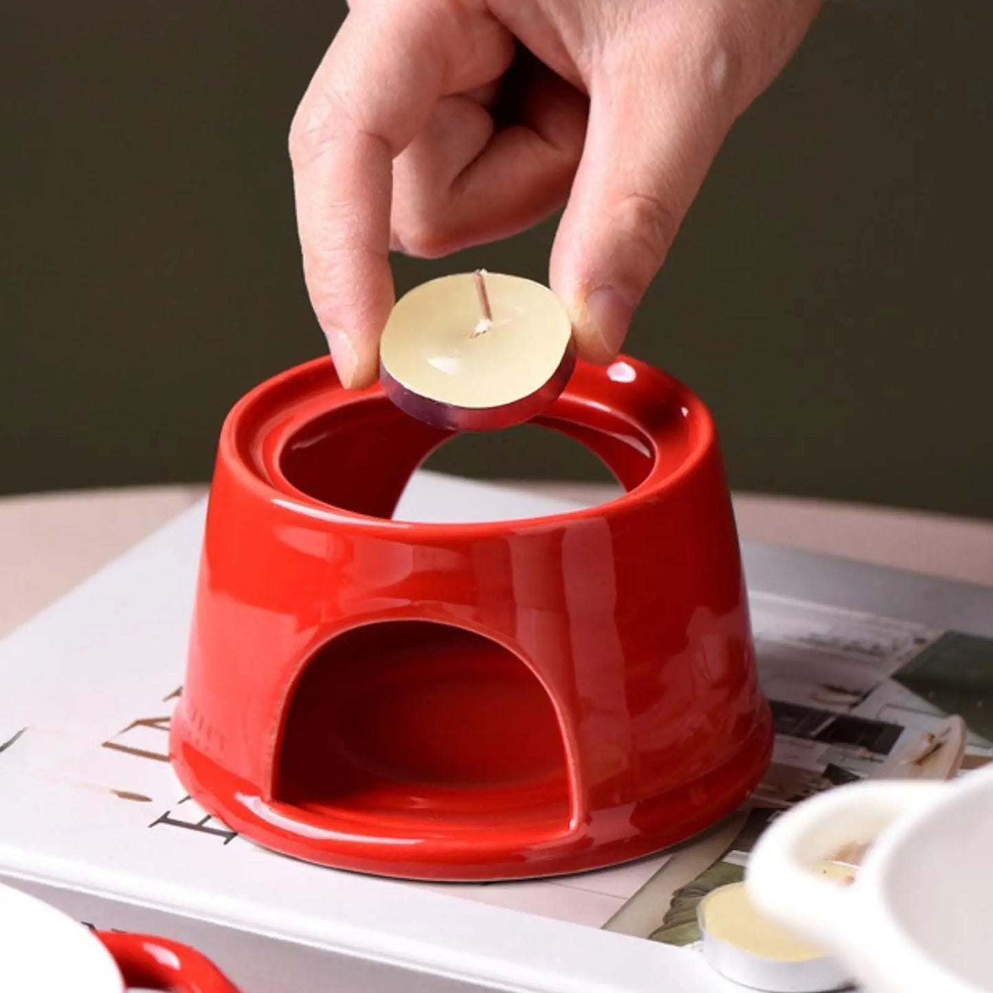 Porcelain Chocolate Fondue Pot Butter Melt Pot Swiss Ice Cream Cup Cheese Tapas for Birthday Party Wedding Cooking Cookware