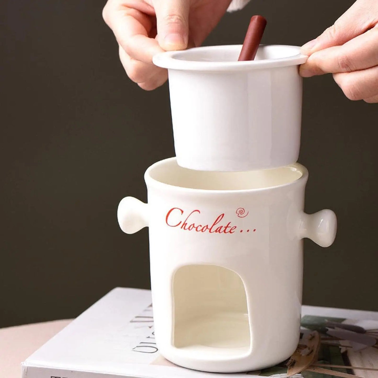 Porcelain Chocolate Fondue Pot Butter Melt Pot Swiss Ice Cream Cup Cheese Tapas for Birthday Party Wedding Cooking Cookware
