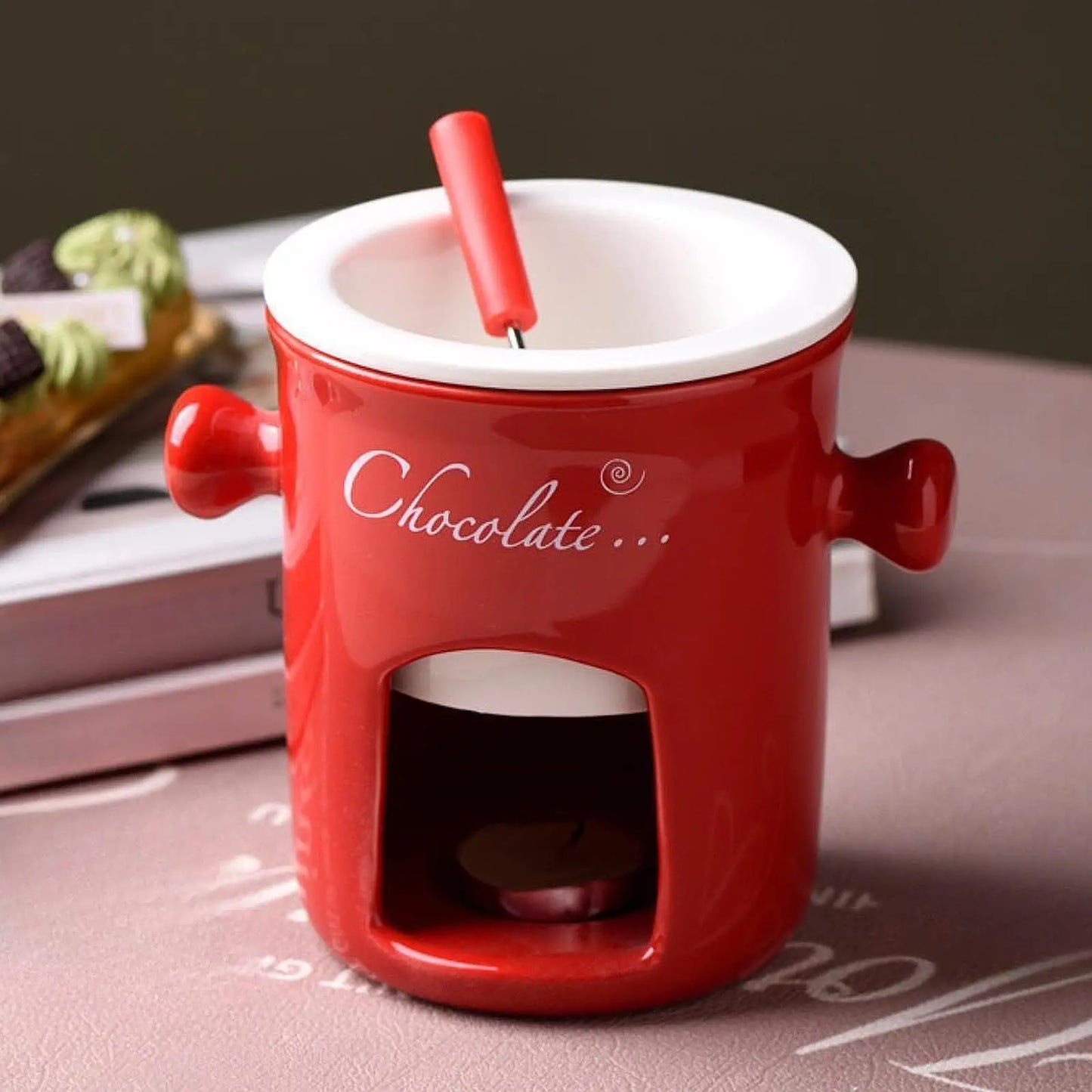 Porcelain Chocolate Fondue Pot Butter Melt Pot Swiss Ice Cream Cup Cheese Tapas for Birthday Party Wedding Cooking Cookware