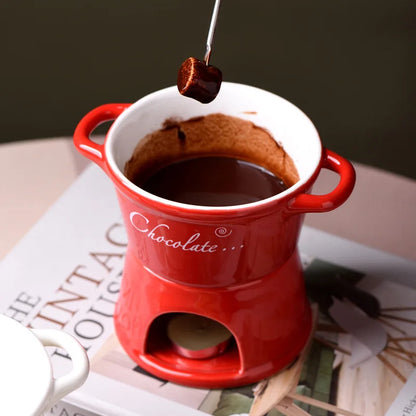 Nordic Creative Ceramic Chocolate Fire Boiler Cups Swiss Ice Cream Cups Cheese Cutlery Chocolate Heating Cups Drinkware Home
