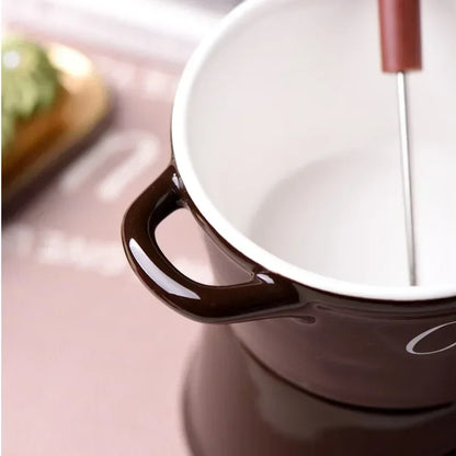 Hot Ceramic Chocolate Chafing Dish Cup with Fork Candle Pot Melting Chocolate Mug Tableware Creative Household Drinking Utensils