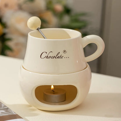 280ml European Candle Cup Cheese Chocolate Melting Ceramic Mug Heating Food Ceramic Mug with Fork Creative Coffee Mug Tableware