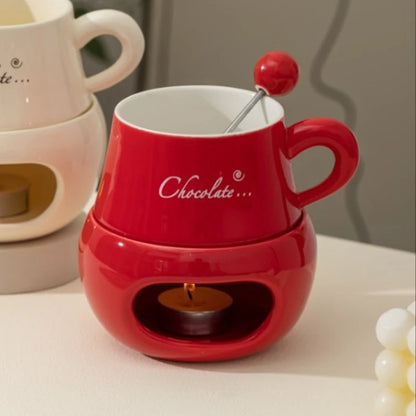 280ml European Candle Cup Cheese Chocolate Melting Ceramic Mug Heating Food Ceramic Mug with Fork Creative Coffee Mug Tableware