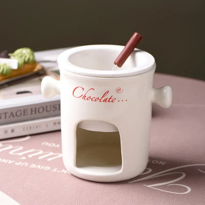 Hot Ceramic Chocolate Chafing Dish Cup with Fork Candle Pot Melting Chocolate Mug Tableware Creative Household Drinking Utensils