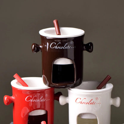 Chocolate Chafing Dish Cup Heating Food Cheese Ceramic Cup with Fork Creative Christmas Party Home Ceramic Drinking Utensils