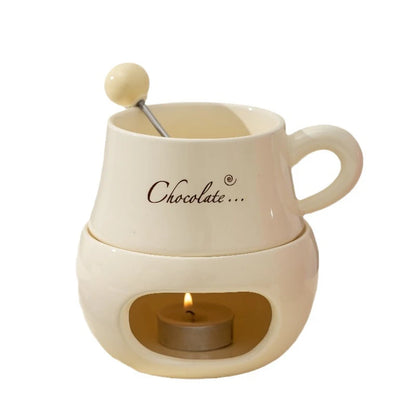 280ml European Candle Cup Cheese Chocolate Melting Ceramic Mug Heating Food Ceramic Mug with Fork Creative Coffee Mug Tableware