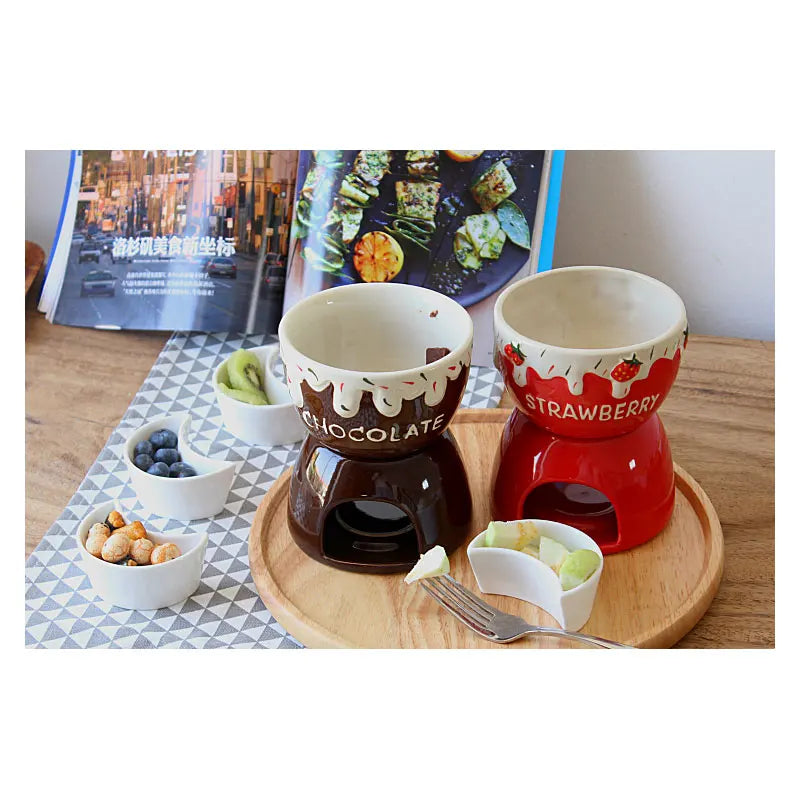 Ceramic Strawberry Chocolate Fondue Set  Porcelain Diy Fondue Serving Set for Cheese, Chocolate, Icecream