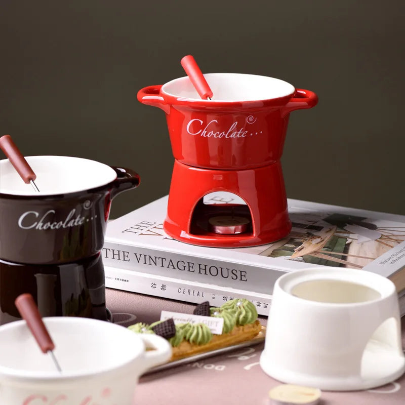 Nordic Creative Ceramic Chocolate Fire Boiler Cups Swiss Ice Cream Cups Cheese Cutlery Chocolate Heating Cups Drinkware Home