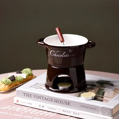Hot Ceramic Chocolate Chafing Dish Cup with Fork Candle Pot Melting Chocolate Mug Tableware Creative Household Drinking Utensils