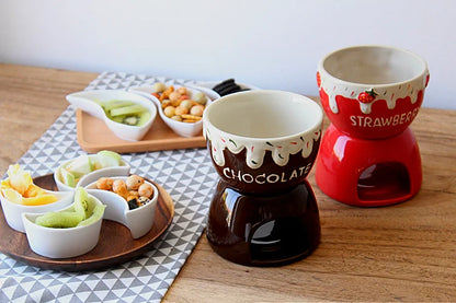 Ceramic Strawberry Chocolate Fondue Set  Porcelain Diy Fondue Serving Set for Cheese, Chocolate, Icecream