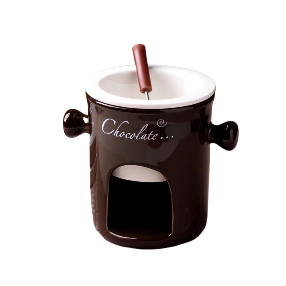 Chocolate Chafing Dish Cup Heating Food Cheese Ceramic Cup with Fork Creative Christmas Party Home Ceramic Drinking Utensils