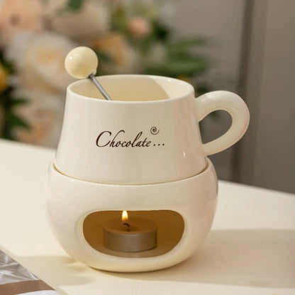280ml European Candle Cup Cheese Chocolate Melting Ceramic Mug Heating Food Ceramic Mug with Fork Creative Coffee Mug Tableware