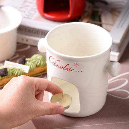 Chocolate Chafing Dish Cup Heating Food Cheese Ceramic Cup with Fork Creative Christmas Party Home Ceramic Drinking Utensils
