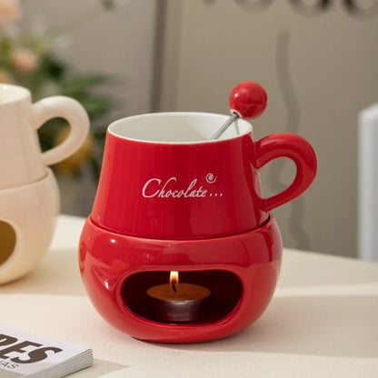 280ml European Candle Cup Cheese Chocolate Melting Ceramic Mug Heating Food Ceramic Mug with Fork Creative Coffee Mug Tableware