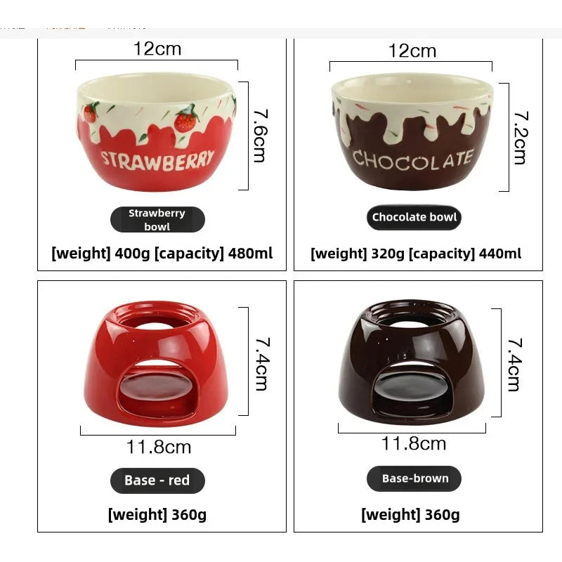 Ceramic Strawberry Chocolate Fondue Set  Porcelain Diy Fondue Serving Set for Cheese, Chocolate, Icecream