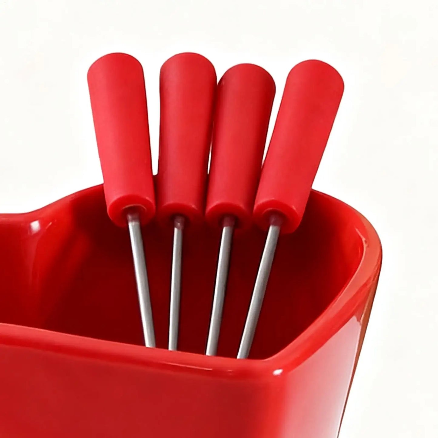 Chocolate Fondue Cup Heat-Resistant Non-Stick Warmer Ceramic Fondue Mug Set with 4 Forks for Cheese Marshmallow Dipping Dessert