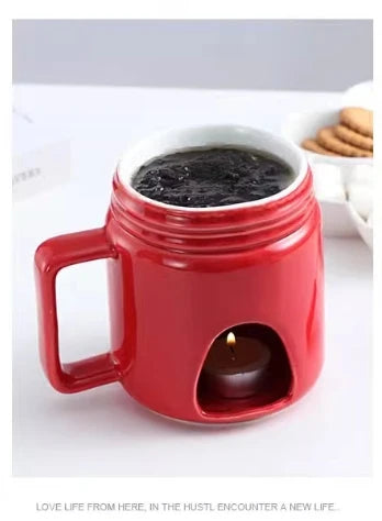 200ML Ceramic Chocolate Melting Cup with Fork Ice Cream Fruit Hotpot Melting Furnace Cheese Jam Heating Cup Creative Ceramic Mug